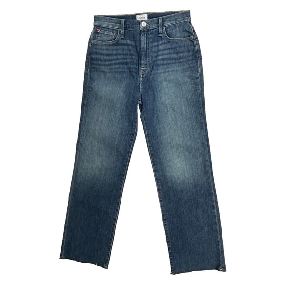 Hudson Noa Jeans Medium Blue Denim Raw Hem High Rise Straight Ankle Cotton 26 - Picture 1 of 12